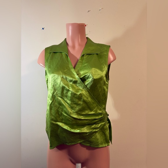 Talbots Tops - Talbots Women’s SZ 8 Kelly Green silk linen sleeveless wrap around blouse NWT‎